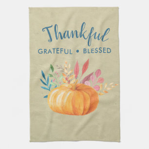 Gelukkig Grateful Blessed met Oranje pompoen Theedoek