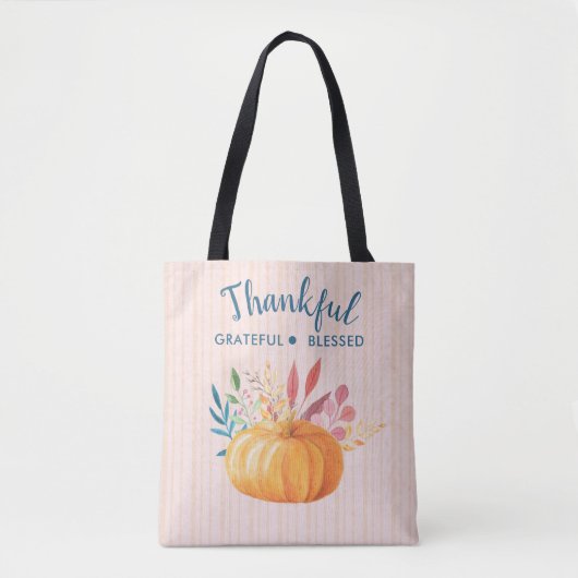 Gelukkig Grateful Blessed met Oranje pompoen Tote Bag (Voorkant)