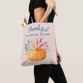 Gelukkig Grateful Blessed met Oranje pompoen Tote Bag (Dichtbij)