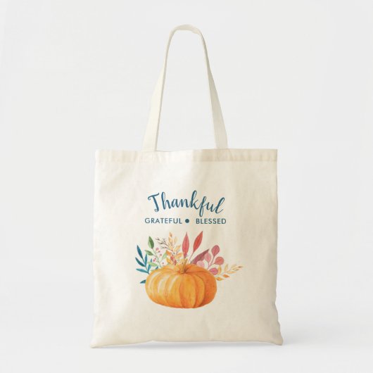 Gelukkig Grateful Blessed met Oranje pompoen Tote Bag (Voorkant)