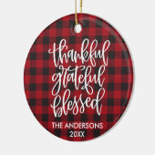 Gelukkig Grateful Blessed PHOTO BACK Red Pset Keramisch Ornament (Links)
