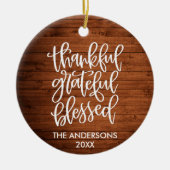 Gelukkig Grateful Blessed Wood PHOTO BACK Keramisch Ornament (Voorkant)