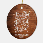 Gelukkig Grateful Blessed Wood PHOTO BACK Keramisch Ornament (Links)