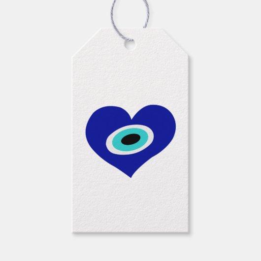 Gelukkig Grieks Evil Eye, Blauw Hart Cadeaulabel (Voorkant)