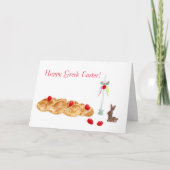 Gelukkig Grieks Pasen Aquarel Met Brood & Kaars Kaart (Voorkant)