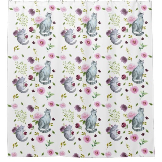 Gelukkig grijs kitty katten patroon douchegordijn (Voorkant)