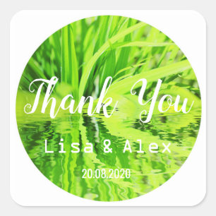 Gelukkig groen gras dank je trouwsticker vierkante sticker