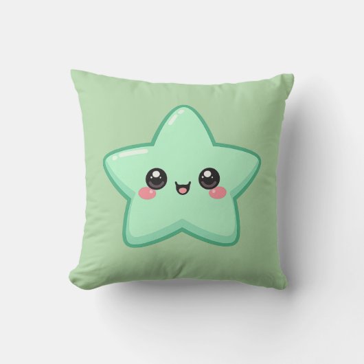 Gelukkig Groene Ster Kawaii Kussen  (Voorkant)