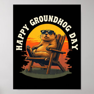Gelukkig Grond Eekhoorn Vintage Zonsondergang Grou Poster
