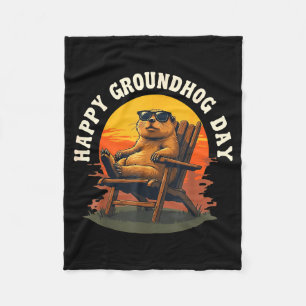 Gelukkig Grond Hond Vintage Zonsondergang Groundho Fleece Deken