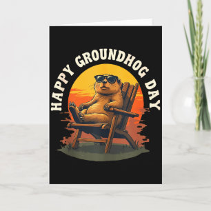 Gelukkig Grond Hond Vintage Zonsondergang Groundho Kaart
