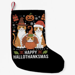 Gelukkig Hallothaanksmas Katten Halloween Kerstmis Kleine Kerstsok