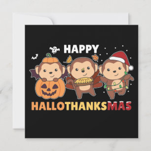 Gelukkig Hallothanksmas Aap Kerstmis Apen Invi Kaart