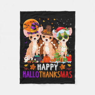 Gelukkig Hallothanksmas Chihuahua Hond Halloween Fleece Deken