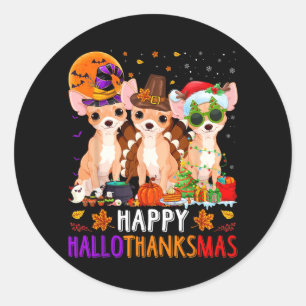 Gelukkig Hallothanksmas Chihuahua Hond Halloween Ronde Sticker