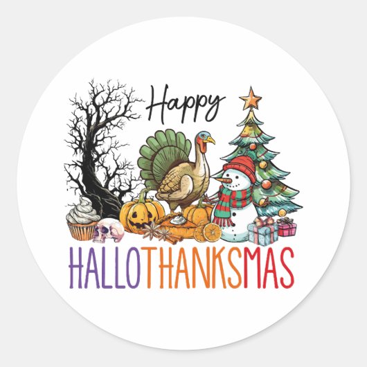 Gelukkig Hallothanksmas Clipart Ronde Sticker (Voorkant)