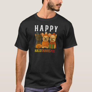Gelukkig Hallothanksmas Franse Cute Franse Bulldog T-shirt