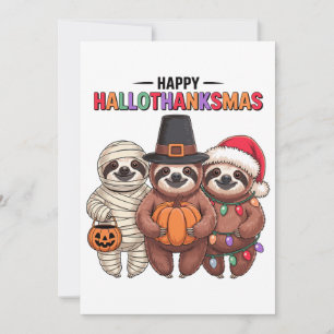 Gelukkig Hallothanksmas Luiaard Mummie Kerstmis Si Kaart