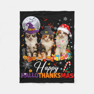 Gelukkig Hallothanksmas Moppige Katten Halloween T Fleece Deken