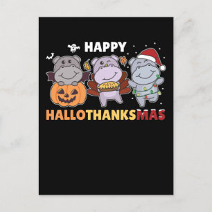 Gelukkig Hallothanksmas Nijlpaarden Kerstmis Nijlp Feestdagenkaart