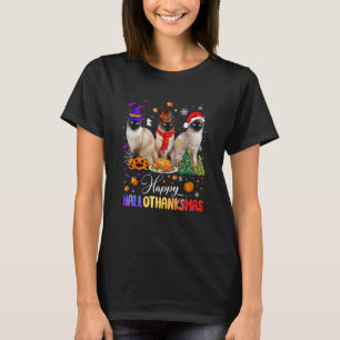 Gelukkig Hallothanksmas Siamese Kat Halloween Than T-shirt