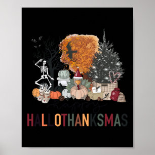 Gelukkig Hallothanksmas Skelet Kalkoen Kerstmis Ha Poster