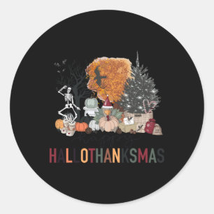 Gelukkig Hallothanksmas Skelet Kalkoen Kerstmis Ha Ronde Sticker