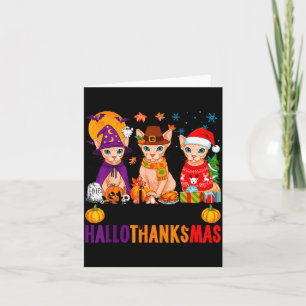 Gelukkig Hallothanksmas Sphynx Katten Halloween Da Kaart