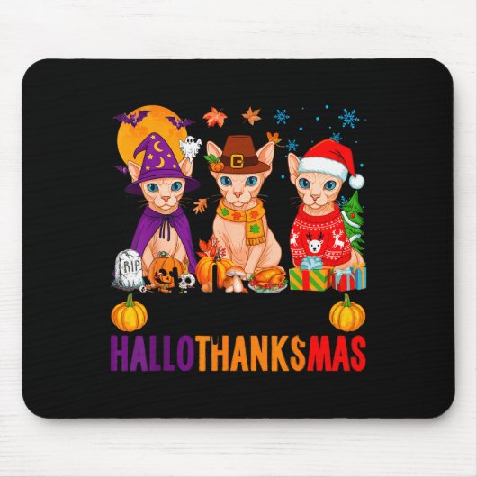 Gelukkig Hallothanksmas Sphynx Katten Halloween Da Muismat (Voorkant)