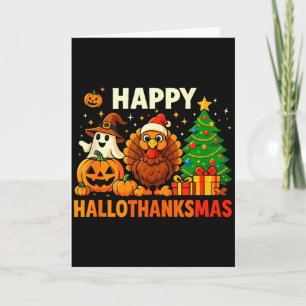 Gelukkig Hallothanksmas T-shirt, Halloween Thanksg Kaart