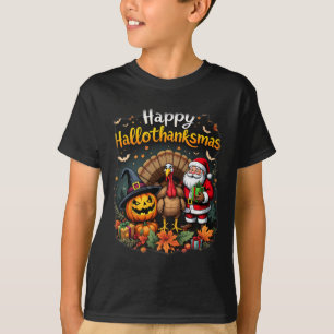 Gelukkig Hallothanksmas voor Halloween Thanksmas-v T-shirt