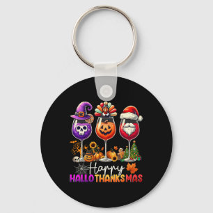 Gelukkig Hallothanksmas Wijn Halloween Thanksgivin Sleutelhanger