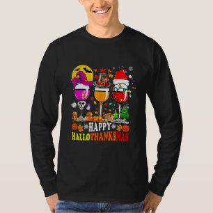 Gelukkig Hallothanksmas Wijnglazen Heks Kerstman H T-shirt