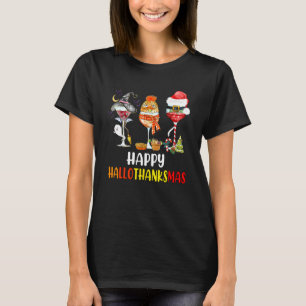 Gelukkig Hallothanksmas Wijnglazen Heks Kerstman H T-shirt