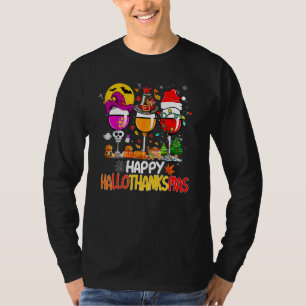 Gelukkig Hallothanksmas Wijnglazen Heks Santa Hoed T-shirt