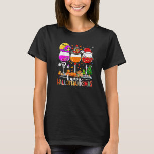 Gelukkig Hallothanksmas Wijnglazen Heks Santa Hoed T-shirt