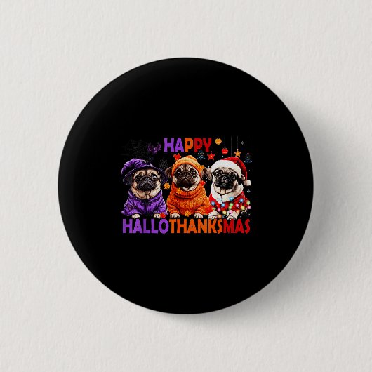 Gelukkig Hallothanksmis Grappige Pug Halloween Tha Ronde Button 5,7 Cm (Voorkant)
