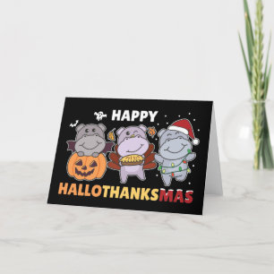 Gelukkig Hallothanksmis Nijlpaard Kerstmis Nijlpaa Feestdagen Kaart