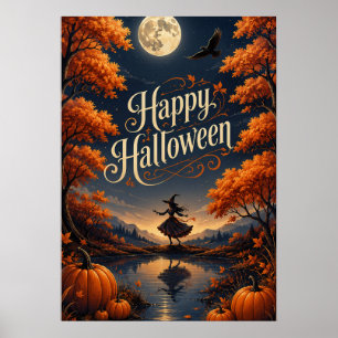Gelukkig Halloween Betoverde Herfst Pompoen Poster