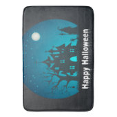 Gelukkig Halloween Blauw en Zwart Haunted House Badmat (Voorkant Verticaal)