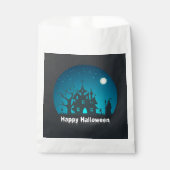 Gelukkig Halloween Blauw en Zwart Haunted House Bedankzakje (Voorkant)