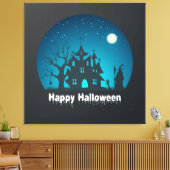Gelukkig Halloween Blauw en Zwart Haunted House Canvas Afdruk (Insitu (Woonkamer))
