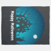 Gelukkig Halloween Blauw en Zwart Haunted House Fleece Deken (Voorkant (Horizontaal))