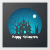 Gelukkig Halloween Blauw en Zwart Haunted House Raamsticker (Vel)
