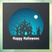 Gelukkig Halloween Blauw en Zwart Haunted House Raamsticker (Vel 3)