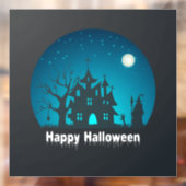Gelukkig Halloween Blauw en Zwart Haunted House Raamsticker (Vel 2)