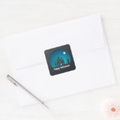 Gelukkig Halloween Blauw en Zwart Haunted House Vierkante Sticker (Envelop)