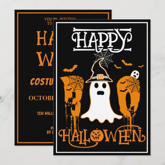 GELUKKIG HALLOWEEN BOE WIT GEEST ENGE PARTIJ KAART (Voorkant / Achterkant)