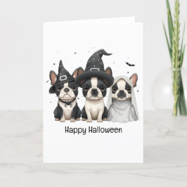 Gelukkig Halloween Boston Terrier Honden Feestdagen Kaart