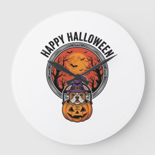 Gelukkig Halloween Bulldog Heks Pompoen Vintage T- Grote Klok